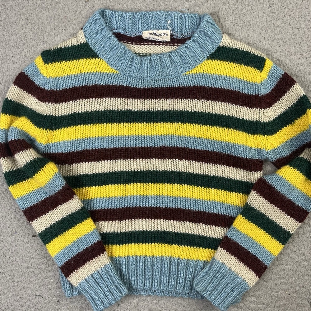 Vintage Fayco 1970s 80s Kids Sweater Striped Acrylic Size Kids 5-6 M